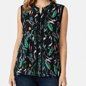 A New Day Top Black Floral Crochet Lace Sleeveless High Low XS Garden Lunch Work